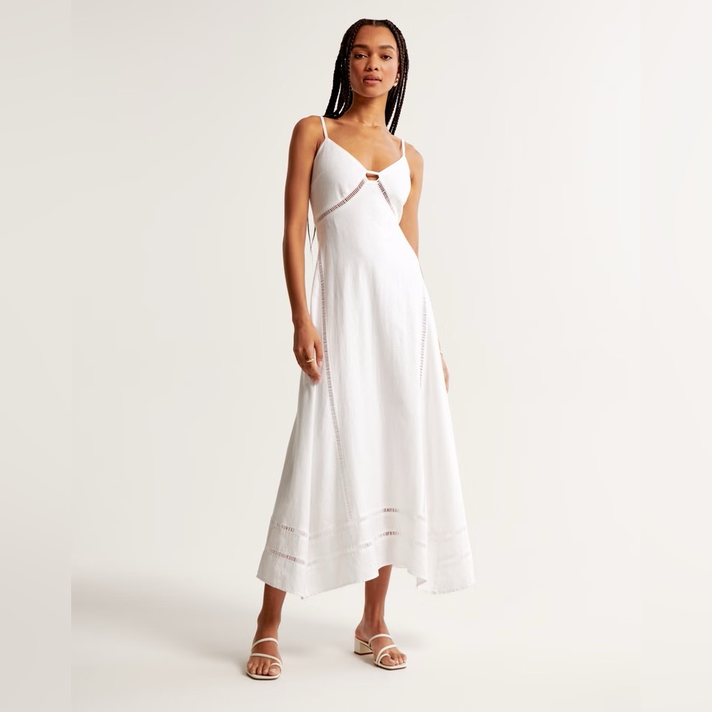 Abercrombie & Fitch Lace-Pieced Sharkbite Midi Dress in White sz XS NWT